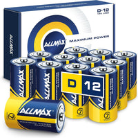 Allmax D (LR20) Maximum Power Alkaline Batteries (12 Count) - Ultra Long-Lasting, Leakproof Design, 7-Year Shelf Life, Maximum Performance (1.5V)