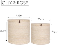 Large Seagrass Storage & Laundry Baskets Bleached Off-White Set of 2 45cm & 35cm