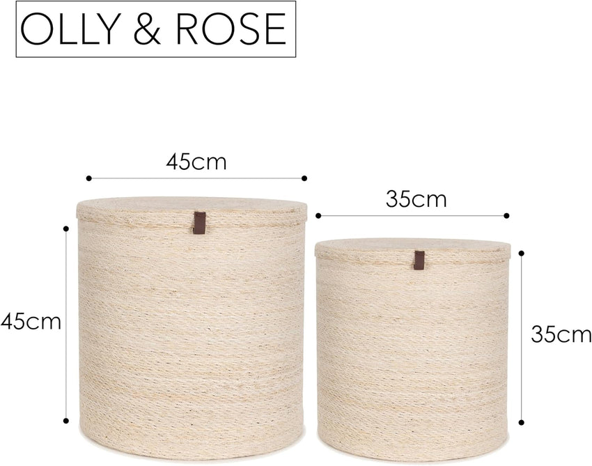Large Seagrass Storage & Laundry Baskets Bleached Off-White Set of 2 45cm & 35cm