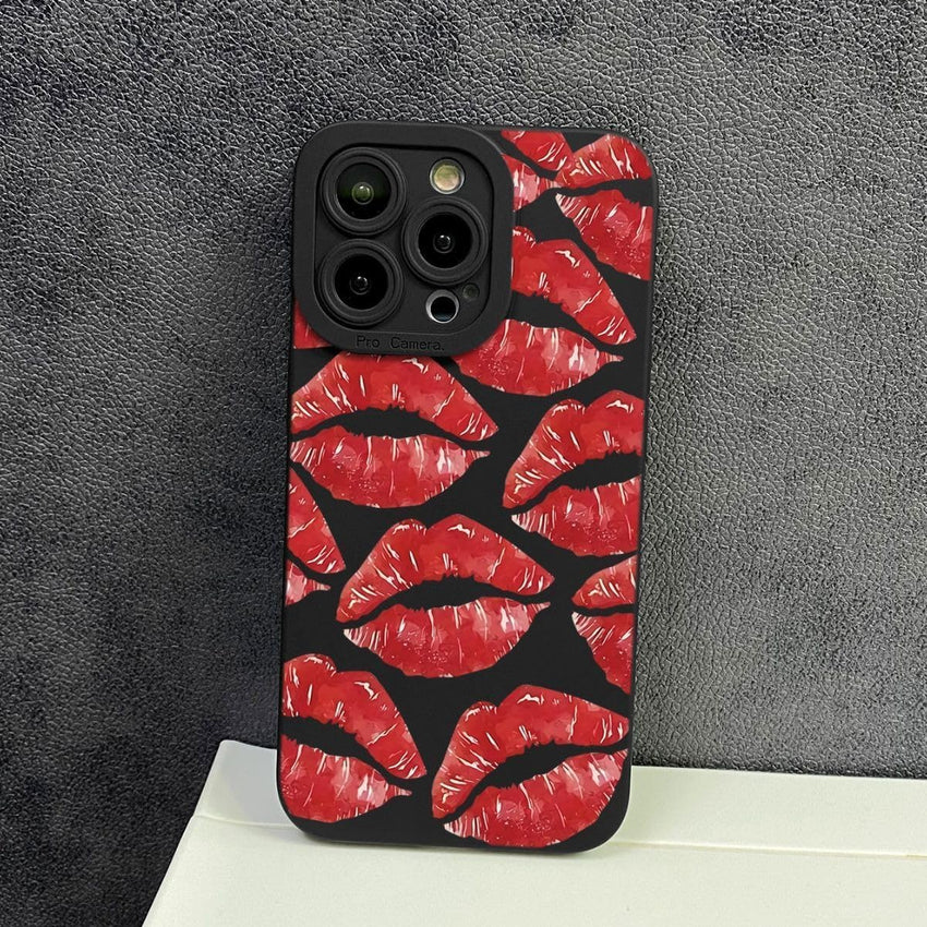 Cutecasee Lips Kiss Print Soft Silicone Phone Case for iPhone Compatible with iPhone 14 Pro Max, Black