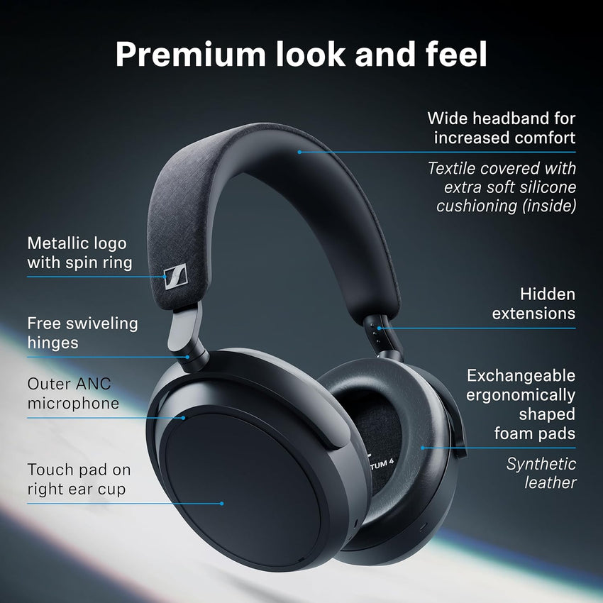 Sennheiser MOMENTUM 4 Wireless Noise Cancelling Headphones Bluetooth Headset for Crystal-Clear Calls with Adaptive Noise Cancellation, Up To 60HR Playtime, Folding Design, Black/Copper