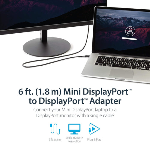 StarTech.com MDP2DPMM3 3 ft Mini DisplayPort to DisplayPort 1.2 Adapter Cable M/M, DisplayPort 4k with HBR2 support, 3 ft Mini DP to DP Cable