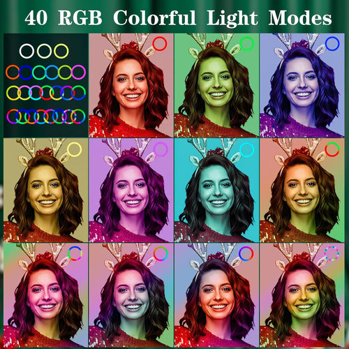 Ring Light with Tripod Stand & Phone Holder - 10 inch Selfie LED Ringlight Dimmable Desktop Lamp 40 Colors RGB Tall Circle Light for Camera Makeup Video YouTube Live Streaming Zoom Meeting