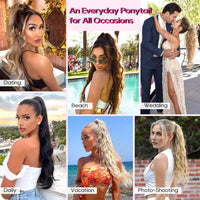 REECHO 24" Claw Clip Ponytail Extension Long Curly Hairpiece â Honey Blonde Highlights