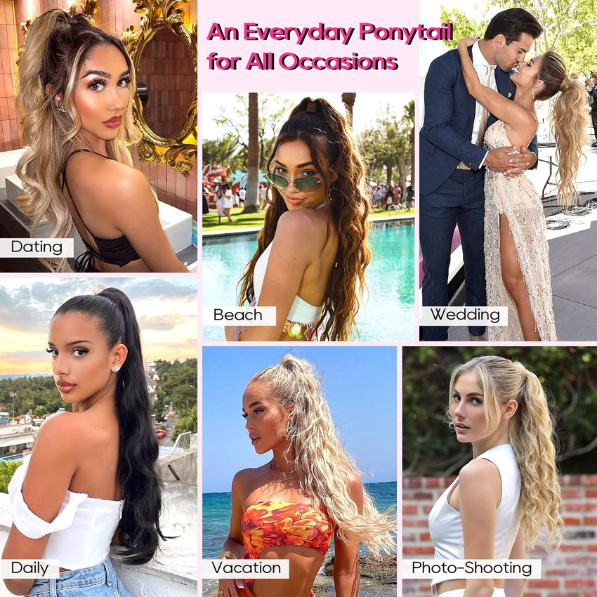REECHO 24" Claw Clip Ponytail Extension Long Curly Hairpiece â Honey Blonde Highlights