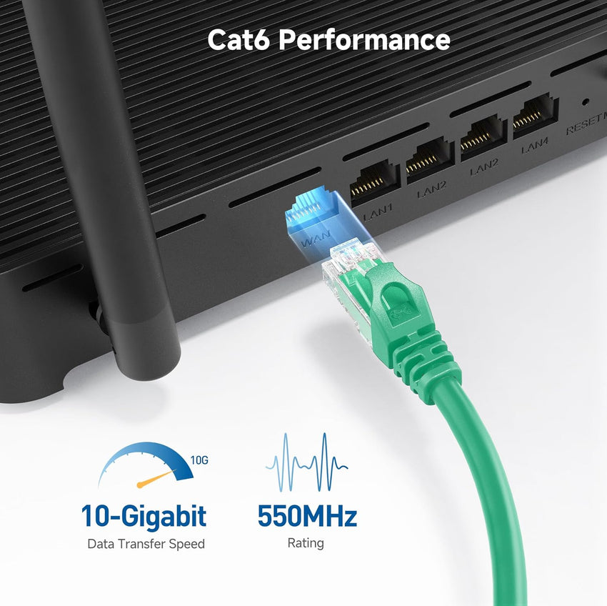 Cable Matters 10Gbps 5-Color Combo Snagless Cat 6 Ethernet Cable, 1ft | Multicolored: Black/Blue/White/Green/Red, 24 AWG Bare Copper, Cat 6 Cable