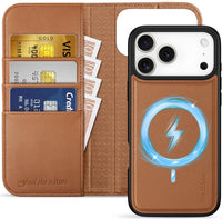 Detachable Wallet Case Genuine Leather for iPhone 17 Pro Max 6.9-inch â Saddle Brown