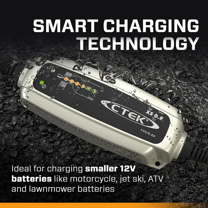 CTEK XS 0.8 Amp Smart Battery Charger 12V - Automatic Trickle Charger & Battery Maintainer for Motorcycles, ATVs, Jet Skis, Lawn Mowers, and Small Vehicles - UK Model