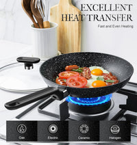 MICHELANGELO 20cm Small Frying Pan with Lid, Non Stick Frying Pan with Lid 20cm, Egg Frying Pan with Nonstick Stone Coating, Healthy & Non-Toxic Granite Frying Pan, Black