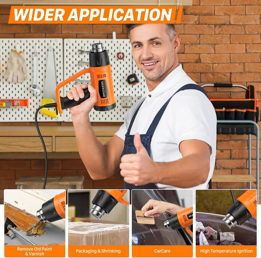 Heat Gun, SEEKONE 2000W Professional Heavy Duty Hot Air Gun Kit 400â & 600â Dual-Temperature Settings with Flame Retardant Protective Cover, 4 Nozzles for Crafts, Shrinking PVC, Stripping Paint
