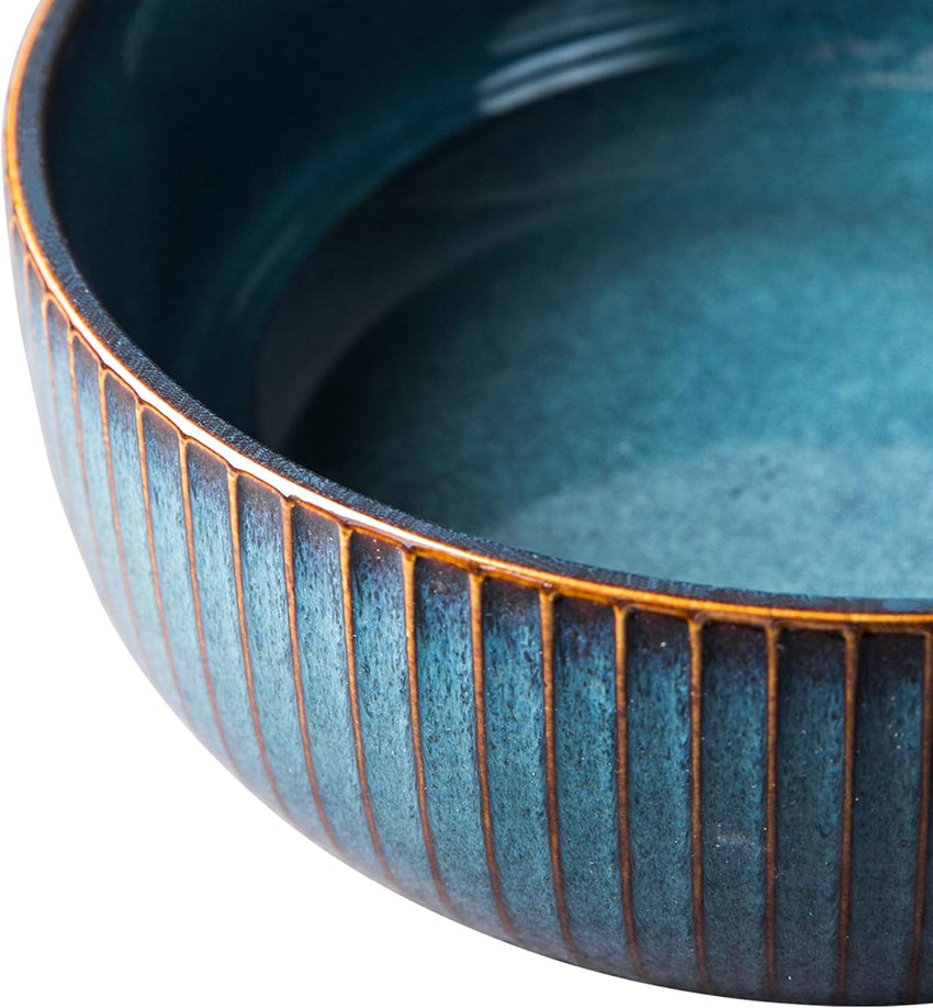 Large Salad Bowl, 1800ml Large Bowl Porcelain Fruit Serving Bowls, Stylish Blue Bowl Handmade Round Soup Bowl,Bowl for Soup,Salad,Cereal,Ramen(21cm/63oz)