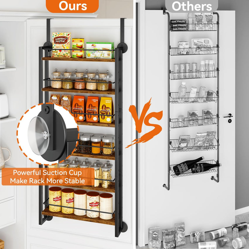6-Tier Wall-Mounted Spice Rack Door Organizer with Shelves Brown