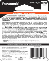 Panasonic CR2032 3.0 Volt Long Lasting Lithium Coin Cell Batteries in Child Resistant, Standards Based Packaging, 2-Battery Pack