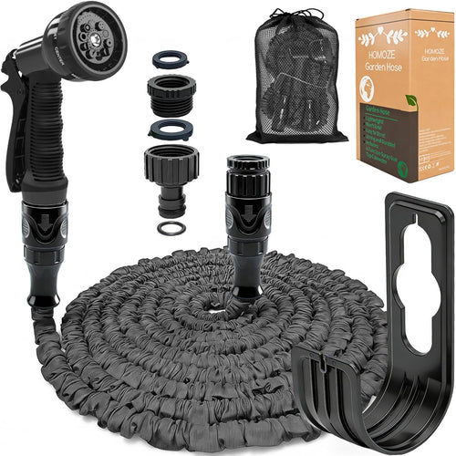 HOMOZE Expandable Garden Hose 50ft Hose Pipe Expandable with 3/4", 1/2" Fittings, Anti-Leakage - Flexible Expanding Hose with 8 Function Spray Nozzle