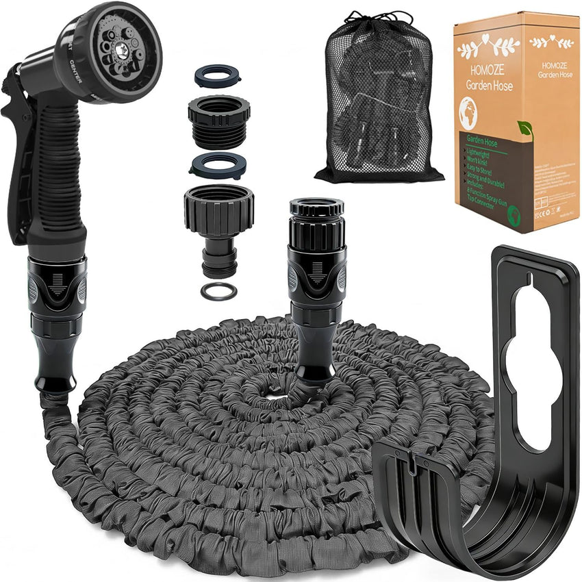 HOMOZE Expandable Garden Hose 50ft Hose Pipe Expandable with 3/4", 1/2" Fittings, Anti-Leakage - Flexible Expanding Hose with 8 Function Spray Nozzle