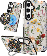Kokaade for Samsung Galaxy S24 FE Case for Women Girls - Cute Kawaii Retro Flower Design Compatible with Magsafe for Magnetic Ring Holder Stand Phone Cover Girly TPU Funda for Samsung Galaxy S24 FE