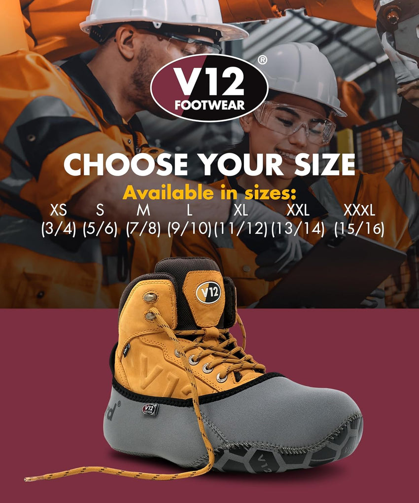 V12 MukGuard Reusable Overshoes - Washable, Slip-Resistant & Heavy-Duty Shoe Covers - Reusable Overshoes with Neoprene Upper & Rugged Grip Sole - Boot Cover for Work, DIY & Tradesmen - XSM (03/04)