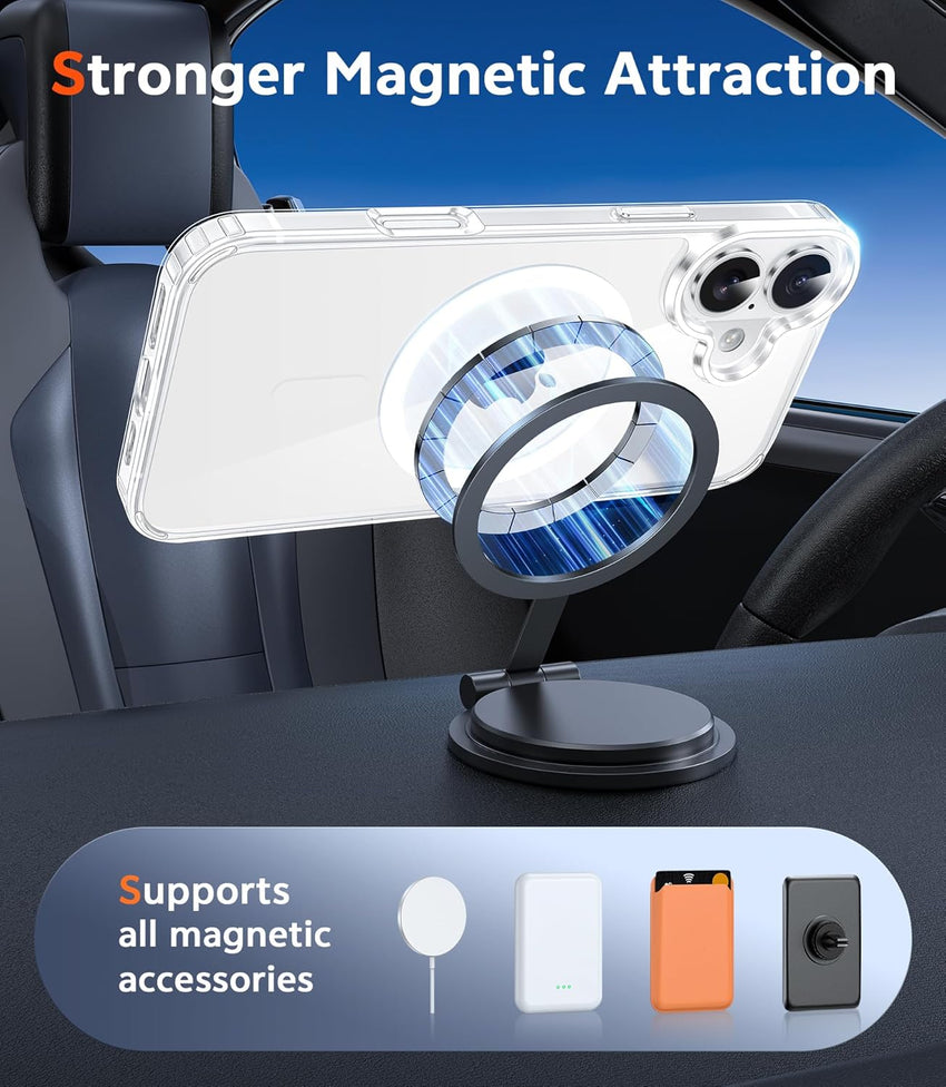 FNTCASE for iPhone 16 Case: Clear Magnetic Military Grade Drop Protection Anti Yellowing Slim Case - Rugged Shockproof Protective Transparent Cell Phone Cover(Clear)