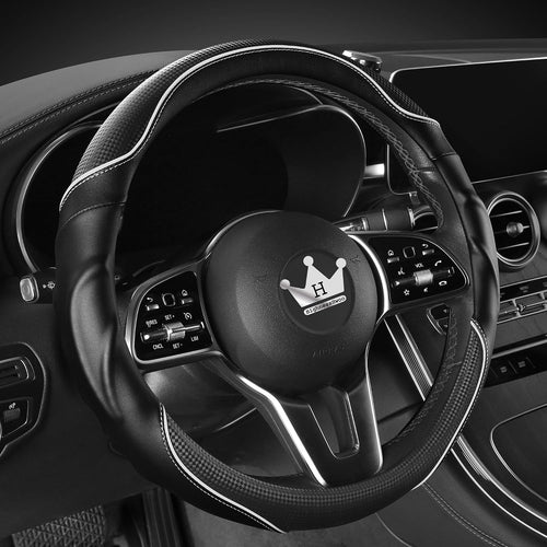 Steering Wheel Cover 39-41cm Anti-Slip Faux Leather Carbon Fibre Massage Grip â White