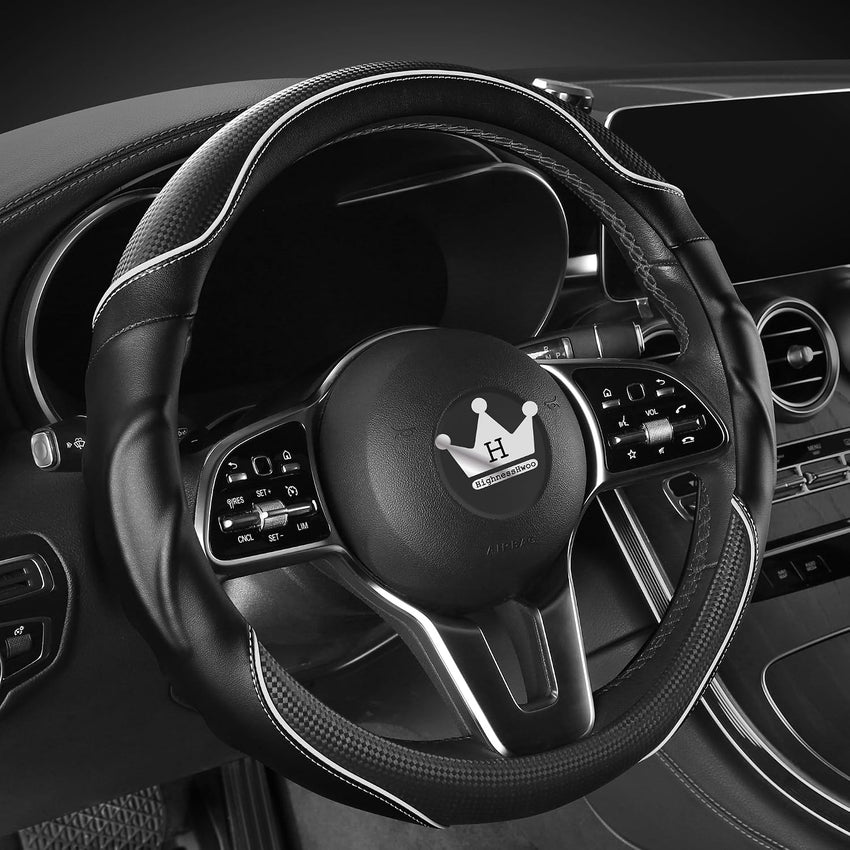 Steering Wheel Cover 39-41cm Anti-Slip Faux Leather Carbon Fibre Massage Grip â White
