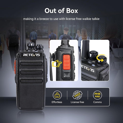 Retevis RT24 Walkie Talkies for Adults, Professional Two Way Radio, PMR446 Long Range License Free, 2 Way Radios Walkie Talkie with Earpieces for Commercial, School (Black,10 Pack)