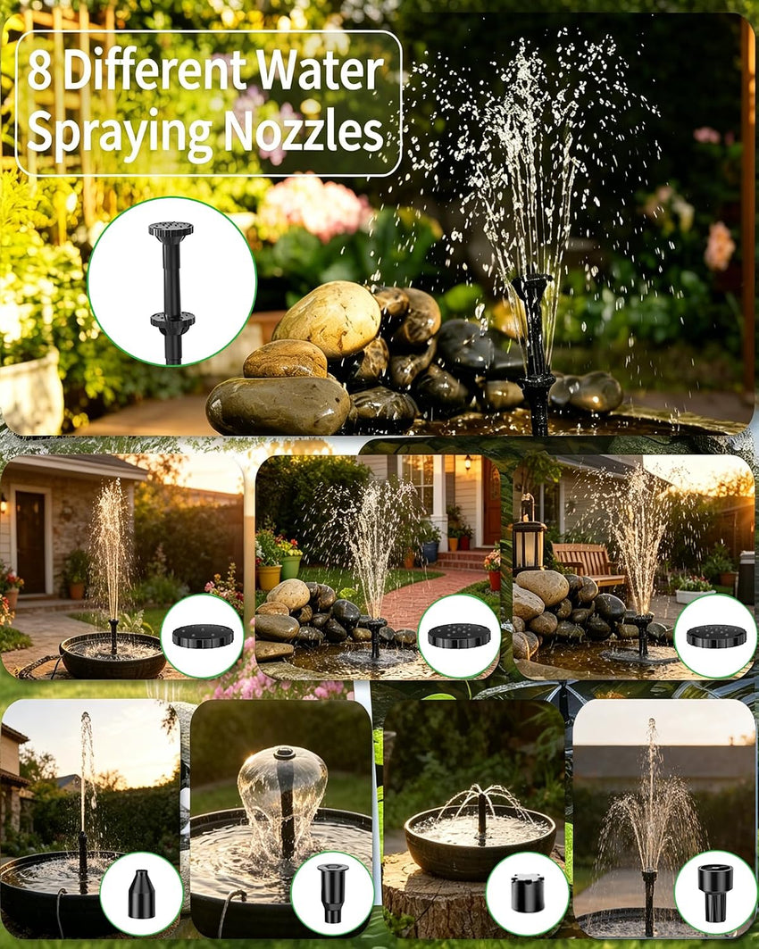 Solar Fountain Pump 12W 4200mAh Battery 600L/h Adjustable Flow â 1.5m Tubing