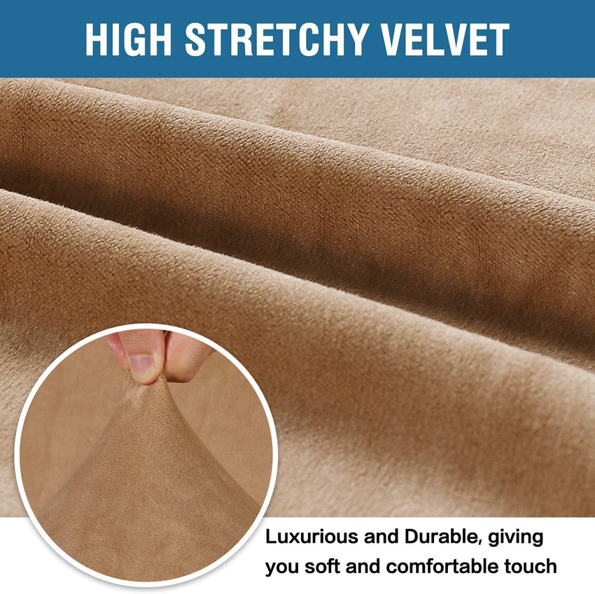 BellaHills Real Velvet Stretch Sofa Covers Couch Covers Sofa Slipcovers Furniture Protector for Sofas | Form Fitted with Elastic Bottom, Ultra Thick Soft Non Slip Covers (1 Seater, Camel)