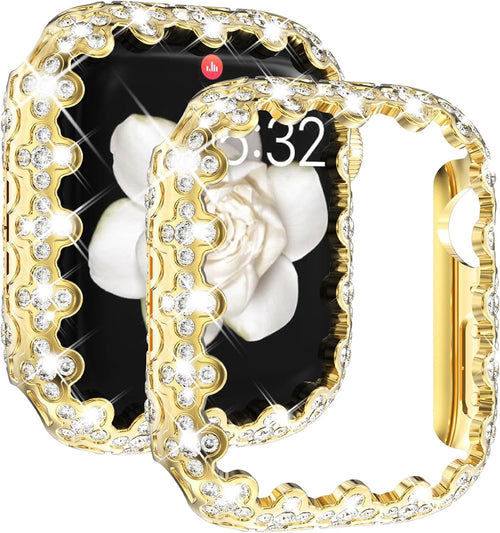 Fullife Bling Cases Compatible with Apple Watch 40mm Series 6/5/4/SE(2025-2020) Without Screen Protector for Women,Overall Protective Case Diamond Cover for iWatch 40mm,Gold
