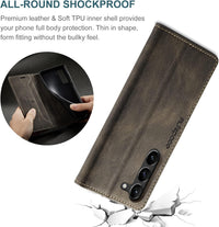 LOLFZ Wallet Case for Samsung Galaxy S24 Plus 5G, Magnetic Flip Leather Case with RFID Block Card Slots Kickstand Shockproof Protective Cover Compatible with Galaxy S24 Plus 5G - Coffee Brown