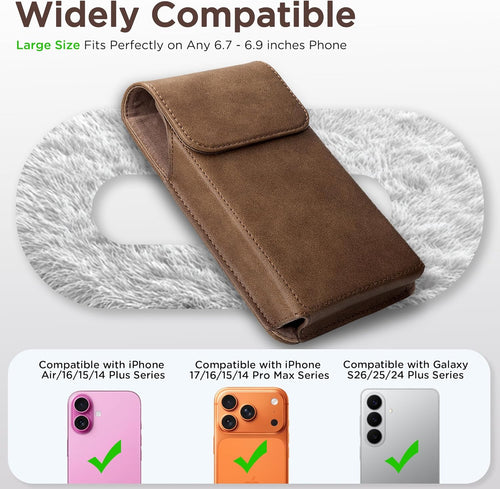 INGIDO Holster for iPhone 16 Pro Max 15 Pro Max 14 Pro Max 13 Pro Max 12 Pro Max 16 Plus 15 Plus 14 Plus, Premium Leather Pouch with Belt Clip Phone Holster Belt Case, Light Brown -L