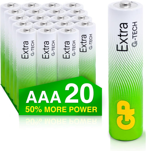 AAA Batteries Pack of 20 1.5V / Micro/Mini/Penlite / LR03 by GP Batteries Extra Alkaline Batteries Suitable for everyday use in a variety of devices - Clocks/Remotes/Mouse/Torch/Etc
