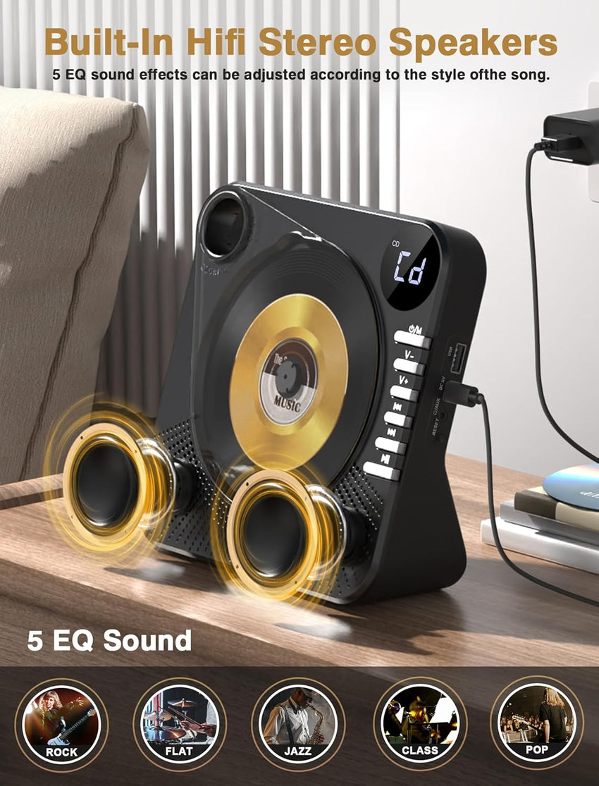 Portable CD Player with Bluetooth 5.0, Greadio Desktop CD Players for Home, CD Music Player with Speakers, Remote Control, Dust Cover, FM Radio, LCD Display, AUX, USB, Headphone Jack