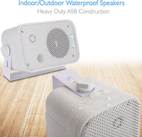 Pyle Home Dual Waterproof Outdoor Speaker System 300W - 3.5 Inch/8.9cm Pair of Weatherproof Wall/Ceiling Mounted Speakers, Heavy Duty Grill, Universal Mount, For Pool, Patio, Boat, Indoor, (White)
