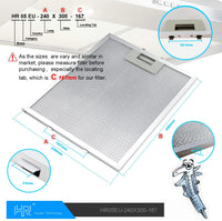 Cooker Hood Filter Replacement 300X240mm, 4-Layer Aluminum Mesh Hood Vent Filter, HR Huare Technology Aluminum Range Hood Grease Filters,2Pack