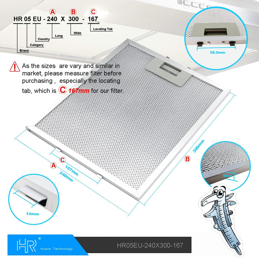 Cooker Hood Filter Replacement 300X240mm, 4-Layer Aluminum Mesh Hood Vent Filter, HR Huare Technology Aluminum Range Hood Grease Filters,2Pack