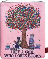 Just A Girl Who Loves Books, Book Cover with Zipper, Gift for Nerd Book, 11 x 8.5 Inches, Washable Fabric