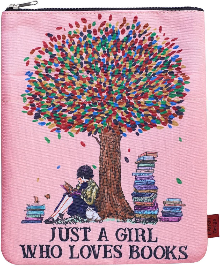 Just A Girl Who Loves Books, Book Cover with Zipper, Gift for Nerd Book, 11 x 8.5 Inches, Washable Fabric