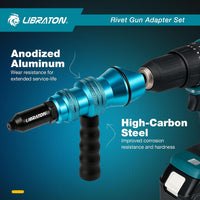 Libraton Rivet Gun Adapter for Electric Drill with Handle for Pop Rivets 2.4mm-4.8mm Black