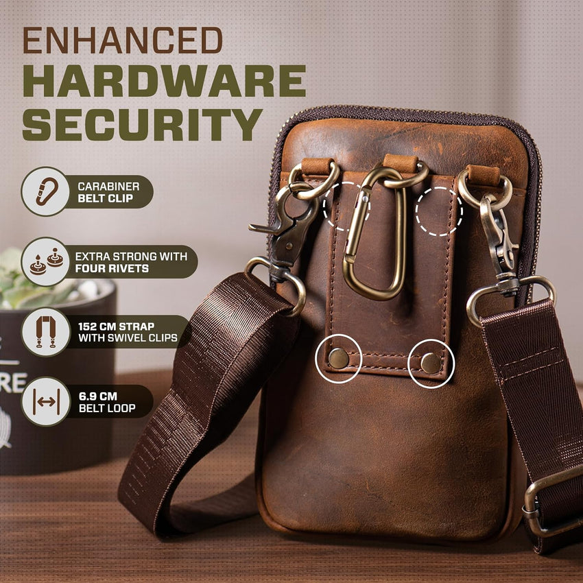 Hengwin Cross Body Bag Genuine Leather for iPhone 16 Pro Max/16 Plus, Passport Holder Travel Wallet Small iPhone 15 14 13 12 11 XS Max, 8 7 6S Plus, Samsung Galaxy S25 S24 S23 S22 S21 Ultra (Coffee)