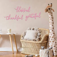 Metal Wall Sign Thankful Grateful Blessed 3-Piece Pink