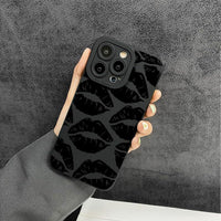 Cutecasee Lips Kiss Print Soft Silicone Phone Case for iPhone Compatible with iPhone 14 Pro Max, Black