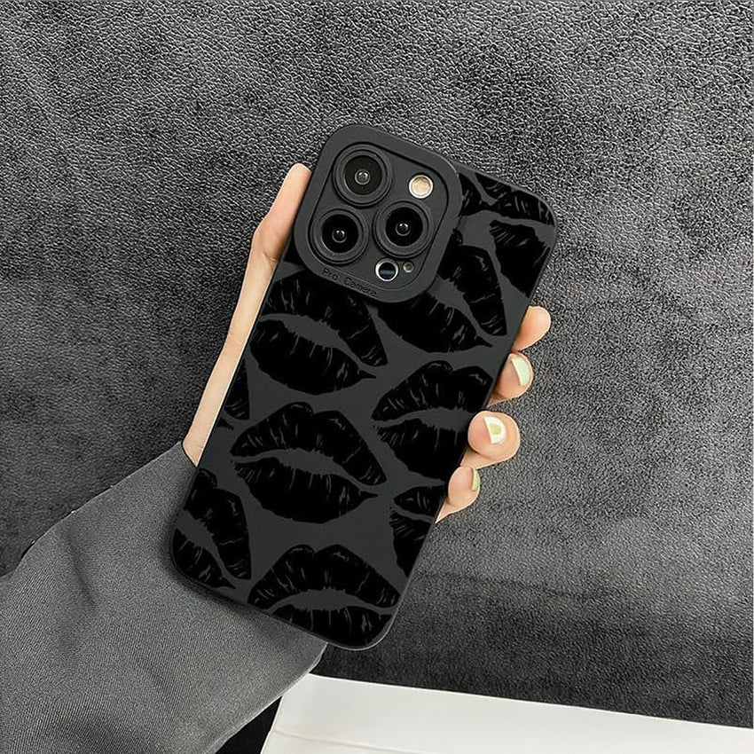 Cutecasee Lips Kiss Print Soft Silicone Phone Case for iPhone Compatible with iPhone 14 Pro Max, Black