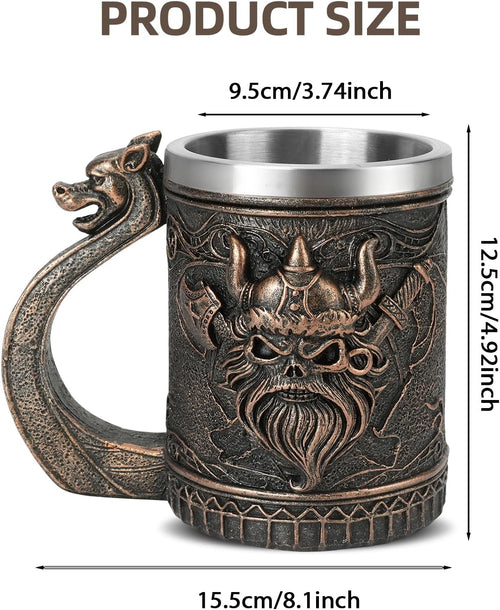 Viking Tankard Stainless Steel Beer Mug 600ml with Handle â Style 2