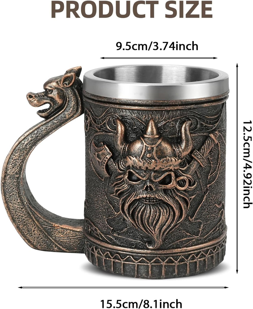 Viking Tankard Stainless Steel Beer Mug 600ml with Handle â Style 2