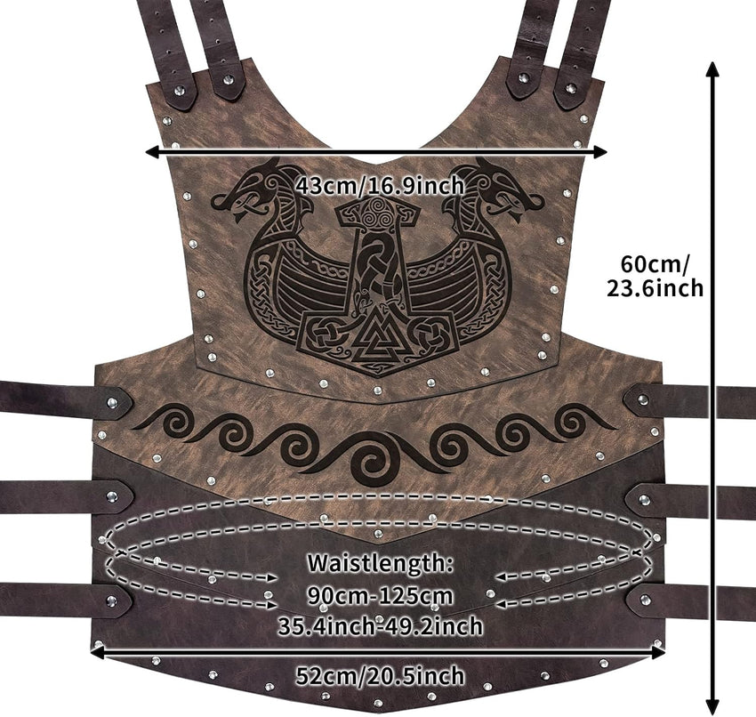 Viking faux leather embossed long chest protector LARP cosplay armor Ã¢ÂÂ Brown B