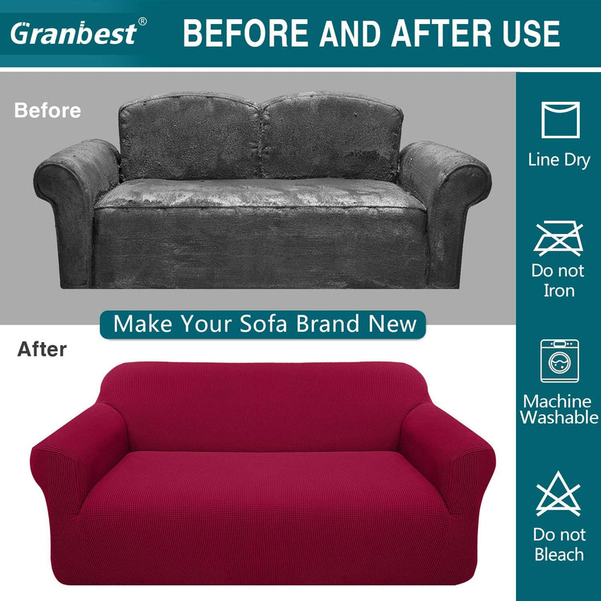 High Stretch Sofa Covers 4 Seater Non-Slip Furniture Protector â Wine Red
