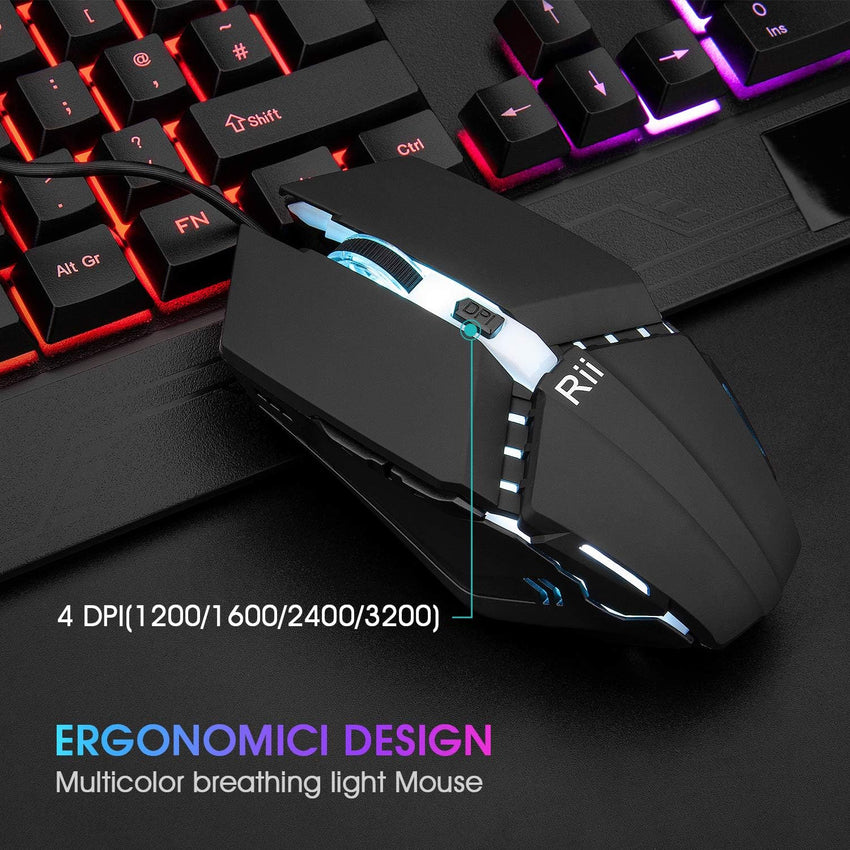Rii Gaming Keyboard and Mouse,RGB Light Up Keyboard and Mouse Set for PS4,Xbox for Gaming,Working-UK Layout