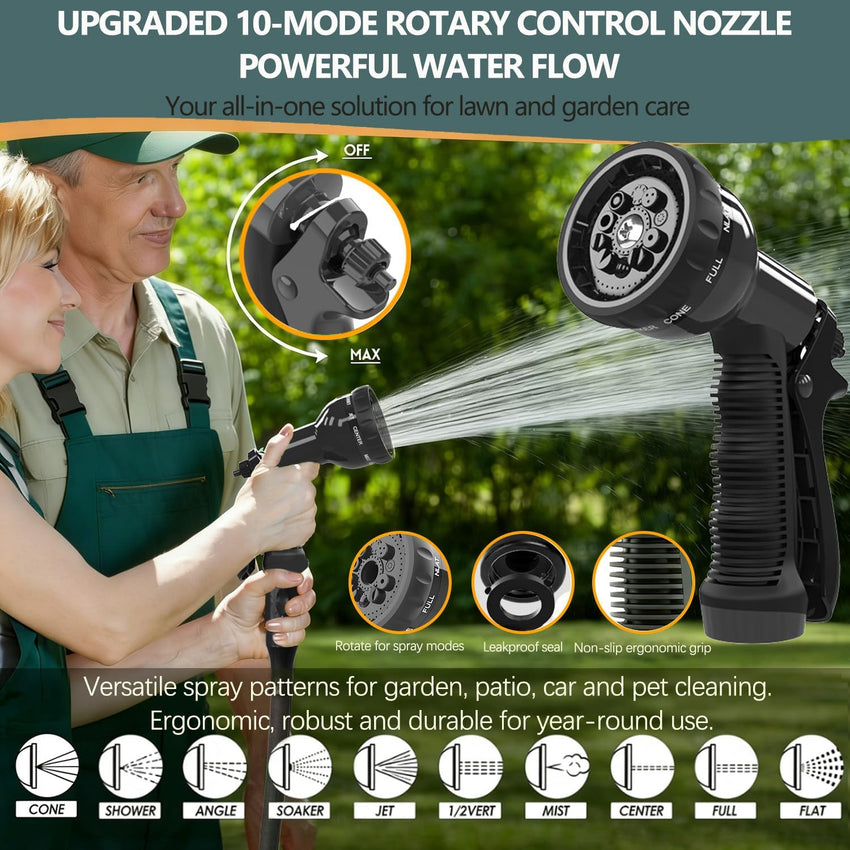 HOMOZE Expandable Garden Hose 50ft Hose Pipe Expandable with 3/4", 1/2" Fittings, Anti-Leakage - Flexible Expanding Hose with 8 Function Spray Nozzle