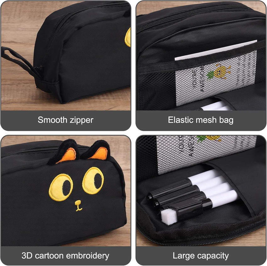 Cute 3D Black Cat Pencil Case Big Capacity Zipper Stationery Organiser Pouch â Black