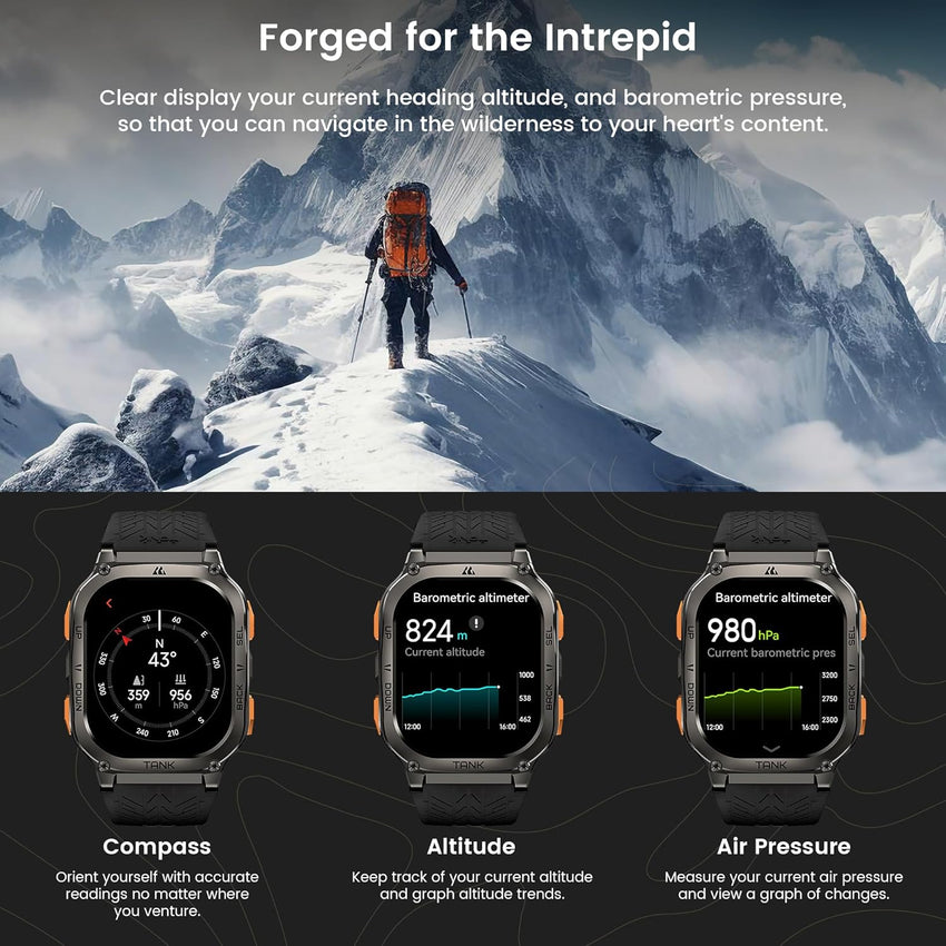 KOSPET Tank M3 Ultra Smart Watch with GPS, 1.96'' AMOLED HD Display, 480mAh Large Battery, 5ATM&IP69 Waterproof, AI Voice Assistant, Rugged Military Full Metal Body Smartwatch for Android iOS (Black)
